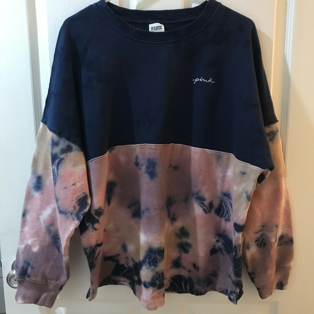 PINK Victoria's Secret Navy and Tie-Dye Sweatshirt